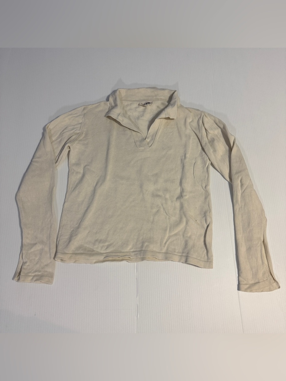 Djerf Avenue Cream Organic Cotton Collared Long Sleeve Top Sweater S Scandi Mini
